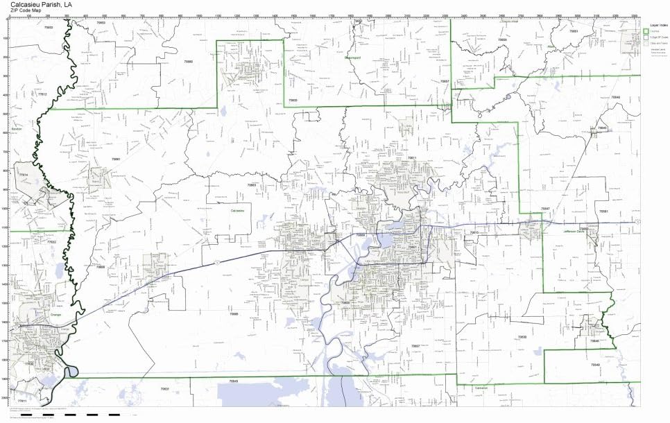 Calcasieu Parish, Louisiana LA ZIP Code Map Not Laminated