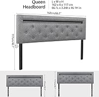 Vista 2 de HAUSOURCE Cabeceros para cama tamaño Queen con luz LED y poste USB, cabecera tapizada Queen con altura ajustable, cabecera acolchada de tela de lino