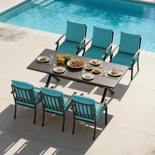 Miniatura 28 de Juego de 10 piezas de comedor para patio al aire libre, mesa de patio y sillas de ratán con agujero para paraguas, juego de mesa de comedor para 8