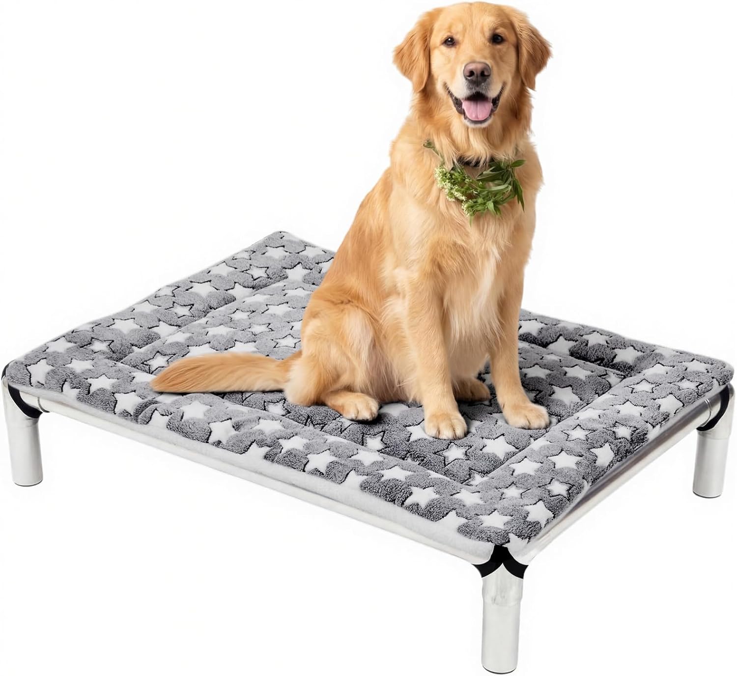 Elevated Dog Bed Cover Outdoor Dog Cot Replacement Cover for Large Crate Bed 42 x 30 Inch Warm Thermal Pet Pad Mat with Corner Straps Reversible Fleece Puppy Crate Kennel Mat