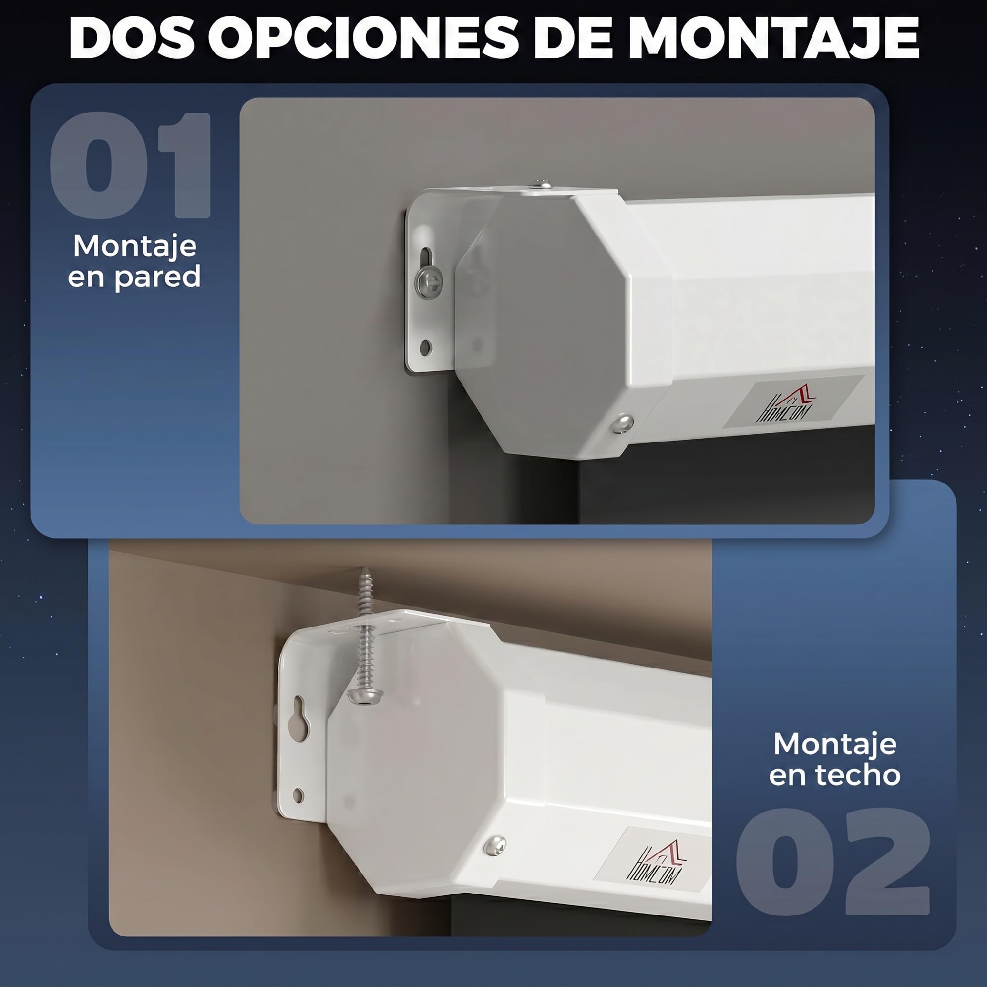 HOMCOM Pantalla de Proyector Manual 100 Pulgadas Pantalla de Proyección Portátil Formato 16:9 con Altura Ajustable para Interior y Exterior Cine en Casa Patio 221x124 cm Blanco