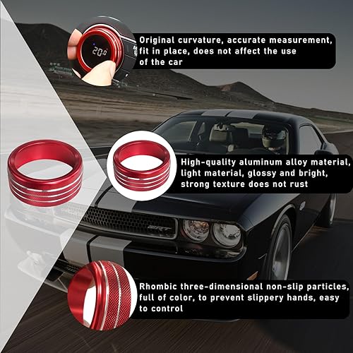 Miniatura 3 de 3 piezas de cubierta de botón de interruptor de aire acondicionado, anillos de aleación de aluminio compatibles con Dodge Challenger Durango