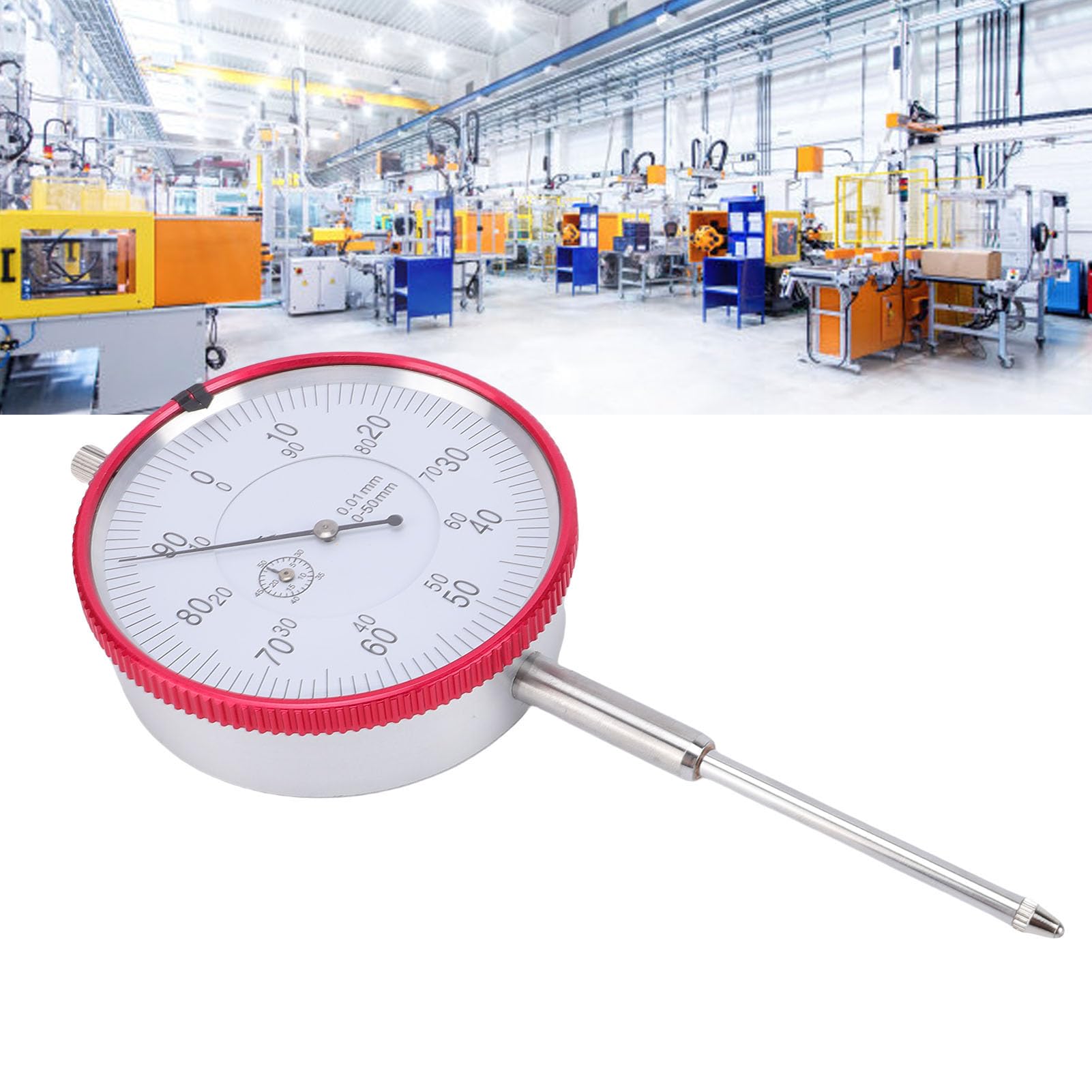 FILFEEL Mechaniczny Wskaźnik Zegarowy Typu Wskazówkowego z dokładnością 0,01 Mm, 0-50 Mm, konstrukcją ze Stali Nierdzewnej, Pokrętłem Blokującym i sondą M2,5 do Obróbki CNC, Tokarki i Pomiarów