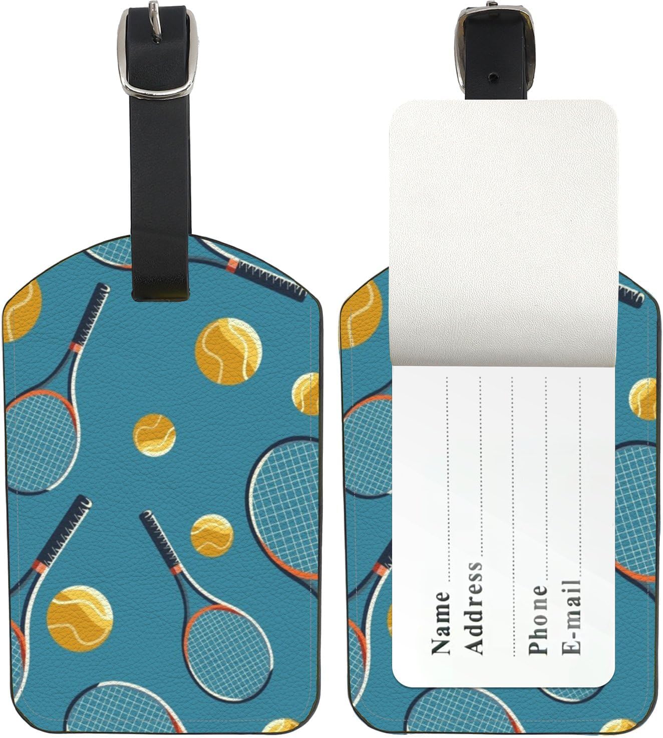 Yellow Tennis Balls Luggage Labels, Pu Leather Bag Tags with Privacy Protection Cover, Luggage Tag for Backpack Bags Baggage Labels Identifiers, Women Airport Essentials, Dad Gifts