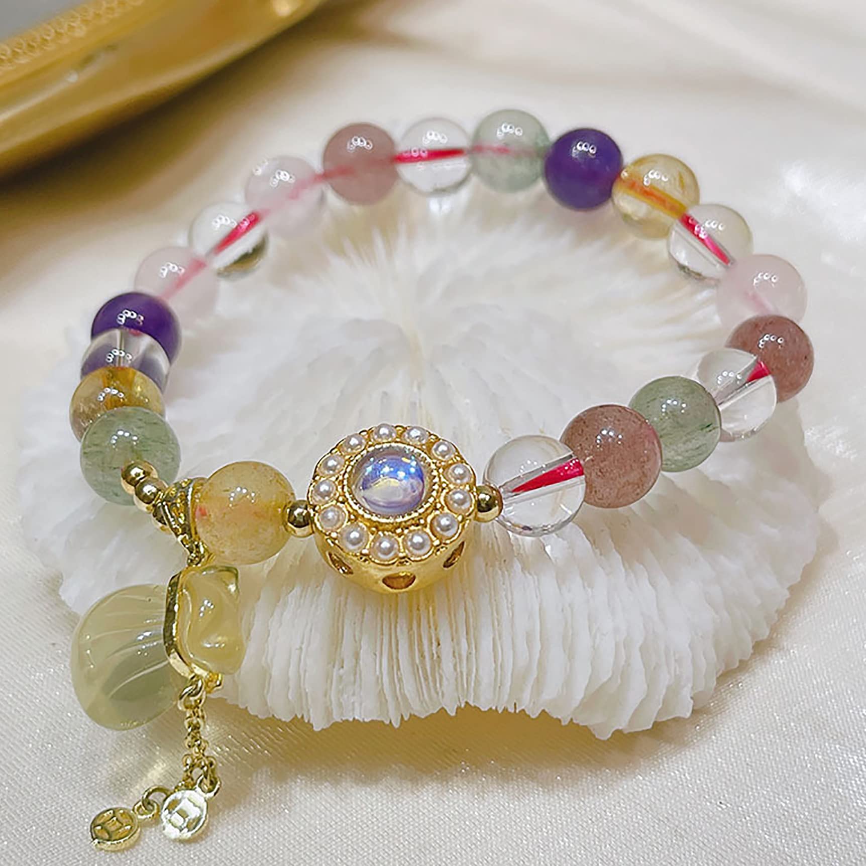 Braccialetto Braccialetto di ricchezza Feng Shui Braccialetto di cristallo citrino naturale Braccialetto portafortuna Talismano Chakra Gemme for prosperità Fortuna Denaro Braccialetto di perline di qu