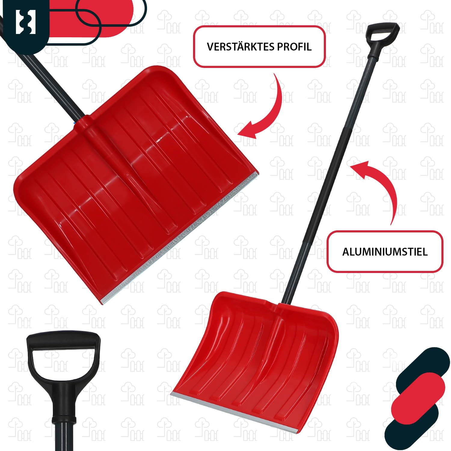 KOTARBAU® Set Schneeschaufel mit Metallgriff 133 cm Straßenbesen mit Stiel 150 cm Eisschaber 119 x 20 cm + Handschuhe Schneeschieber Schneeschaufel Stiel zur Schneeräumung