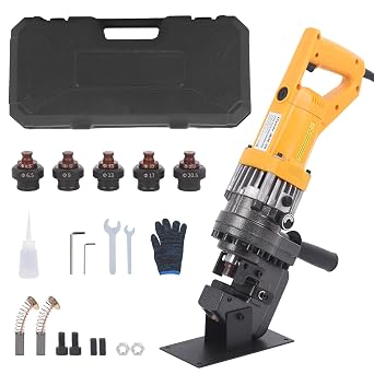1400W 16T Electric Hydraulic Hole Puncher, Heavy Duty Metal Punch with 5 Dies6 mm-20 mm, Portable Punching Machine with Precise Drilling for Steel, Aluminum, Copper, Angle, Iron