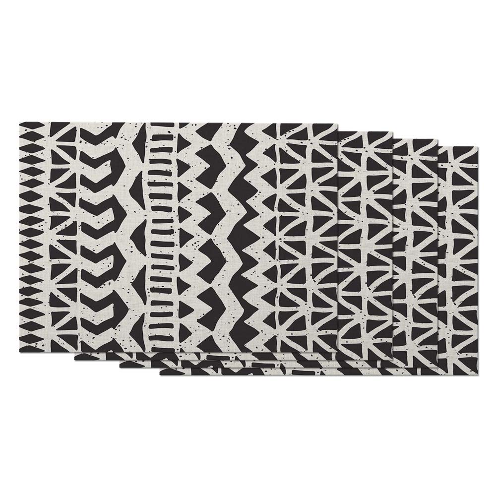 Moslion Ikat Tribal Placemats Boho Ethnic Pattern Black and White Vintage Style Chevron Table Placemats for Dinning Table Washable Cotton Linen 12x18 Inch, Set of 4…