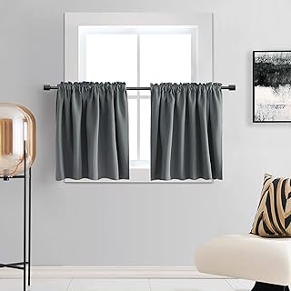 DONREN Small Window Curtains for Bathroom -2 Panels Blackout Thermal Insulating Tier Curtains for Kitchen - Short Rod Pocket Curtains(Medium Grey,30 Wide by 30 Inches Long) - Buy now