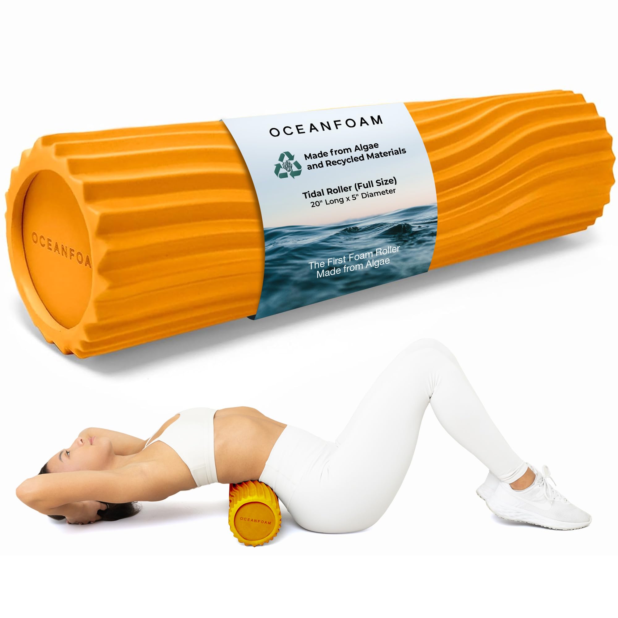 Oceanfoam Gold Tidal Roller - Rodillo ergonómico de espuma para masaje muscular miofascial de espalda con textura de onda ancha, yoga, atletismo, dolor corporal y rigidez, ejercicios de estiramiento,