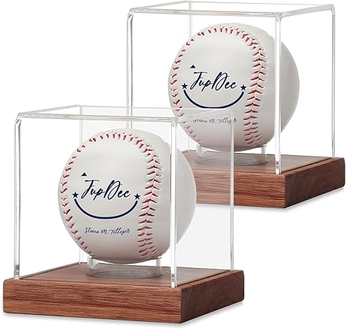 JupDec Estuche de exhibición de béisbol, soporte de béisbol transparente con base de madera, caja de soporte de béisbol con autógrafo para pelota