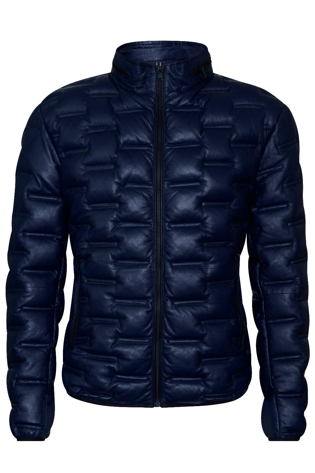 Infinity Leather Men's   Quilted Navy Puffer Leather Bomber Jacket - Torpoint in Size 3XL, BrandAlley