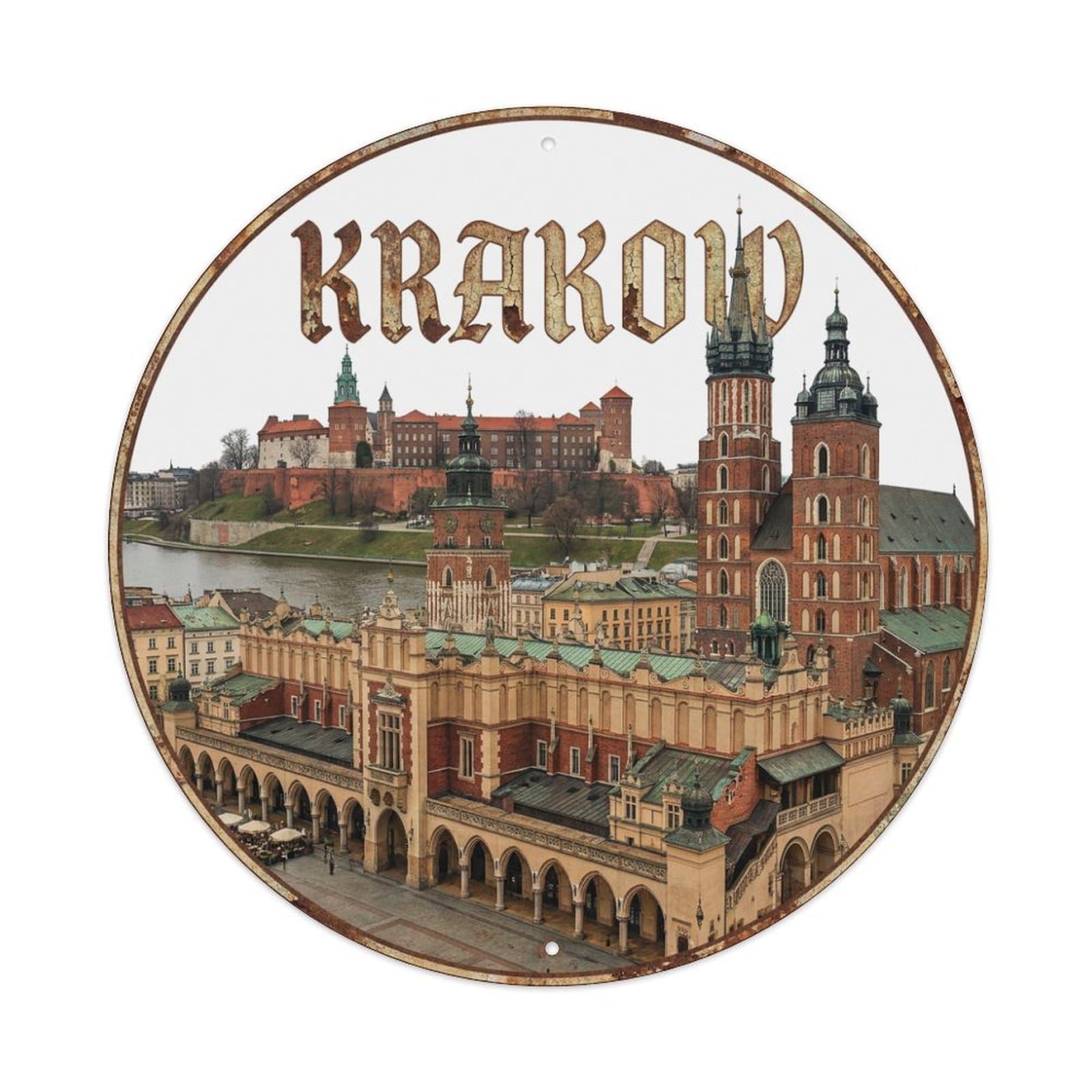 Travel Vintage Poland Krakow Metal Tin Sign