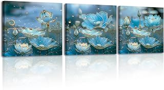 Piy Painting - Bilder einer blauen Seerose stehen für Reinheit, Leinwand Drucken, Wandbilder Foto Leinwand Malerei, Umrahmt Kunstdrucke für Wohnzimmer 3x 30x30cm