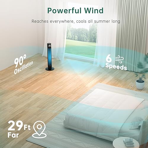 Miniatura 2 de WindMaster - Ventilador de torre inteligente para dormitorio, ventilador de piso oscilante de 90 para frío, ventiladores de torre silenciosos para