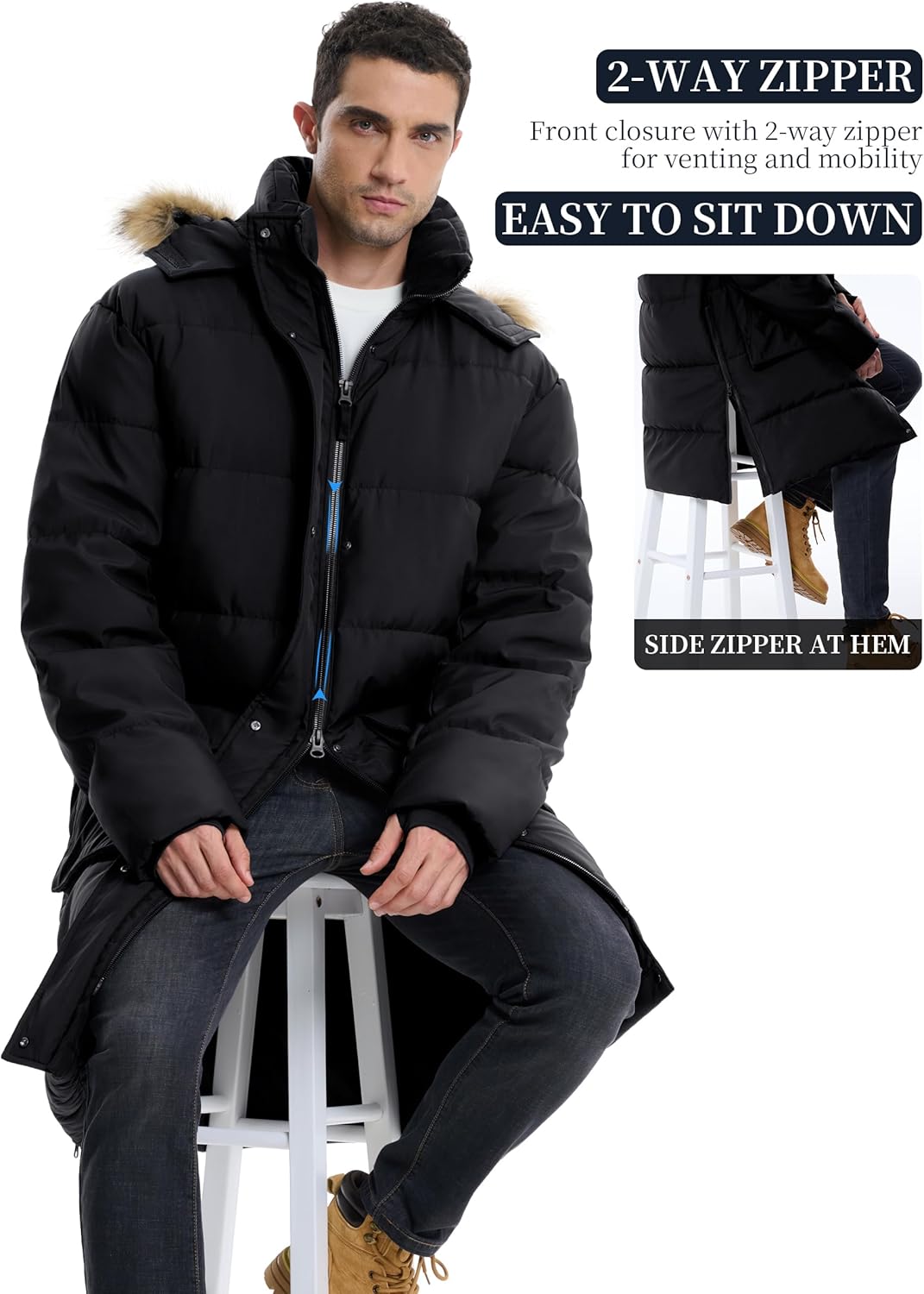 Mens Extra Long Winter Jacket Puffer Winter Coats Thicken Warm Insulated Water Resistant Parka - Image 5