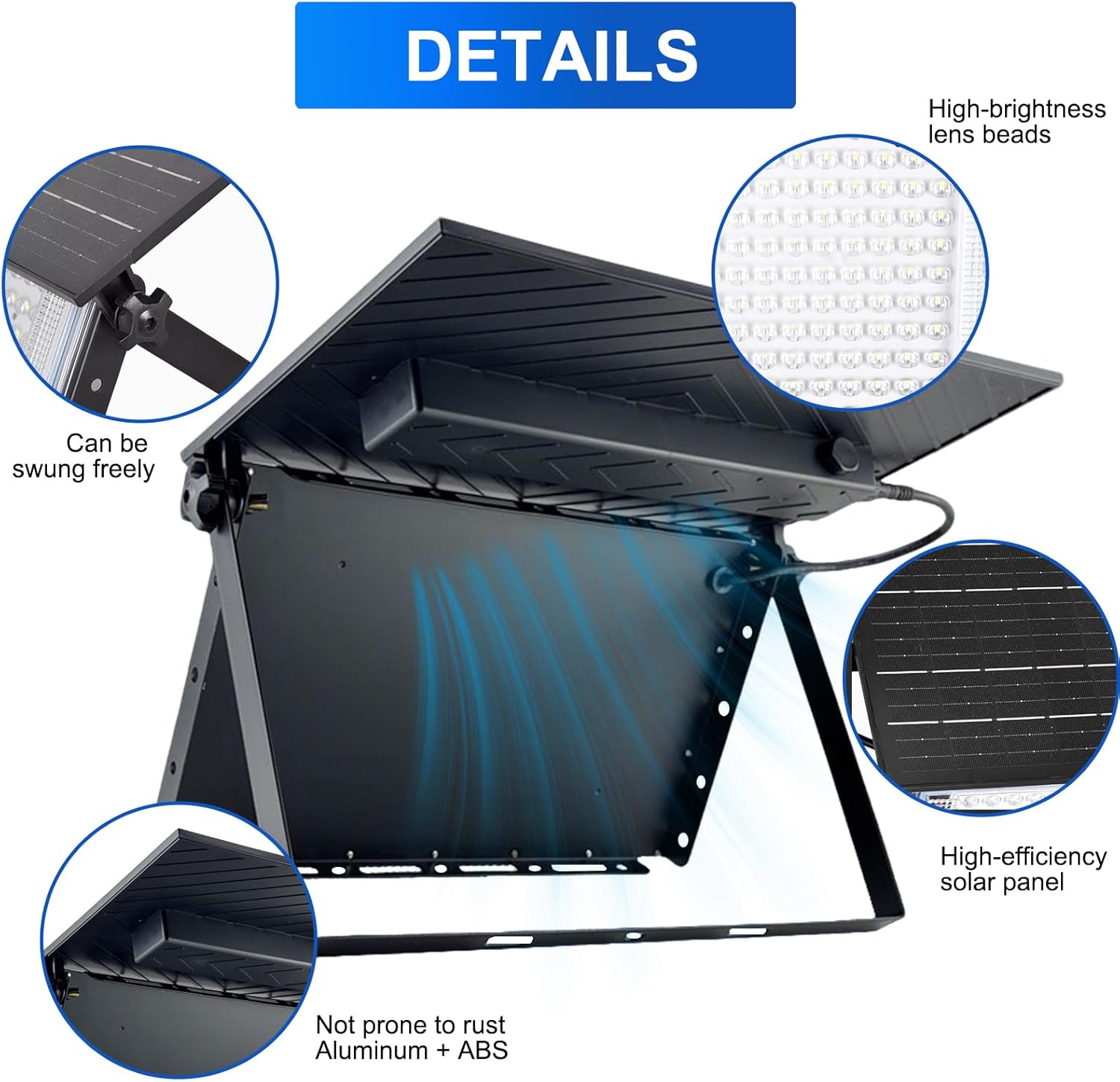 Solar Flood Lights Outdoor, Dusk to Dawn Solar Security Light, Bright 6500K Solar Powered Outdoor Light, IP65 Waterproof Wall Mounted Flood Light for Front Door, Porch, Yard, Fence, Garden