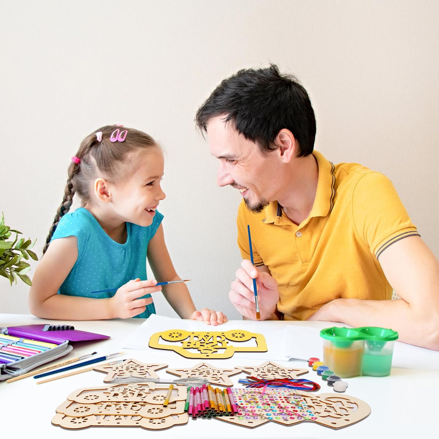 Fennoral 9 Pack DaD Wind Chime Kit for Kids Make You Own Fathers Day Craft DIY Coloring Wooden Father's Day Art and Craft for Art Activity Dad Birthday Decoration Dad Gifts from Daughter Son image 2