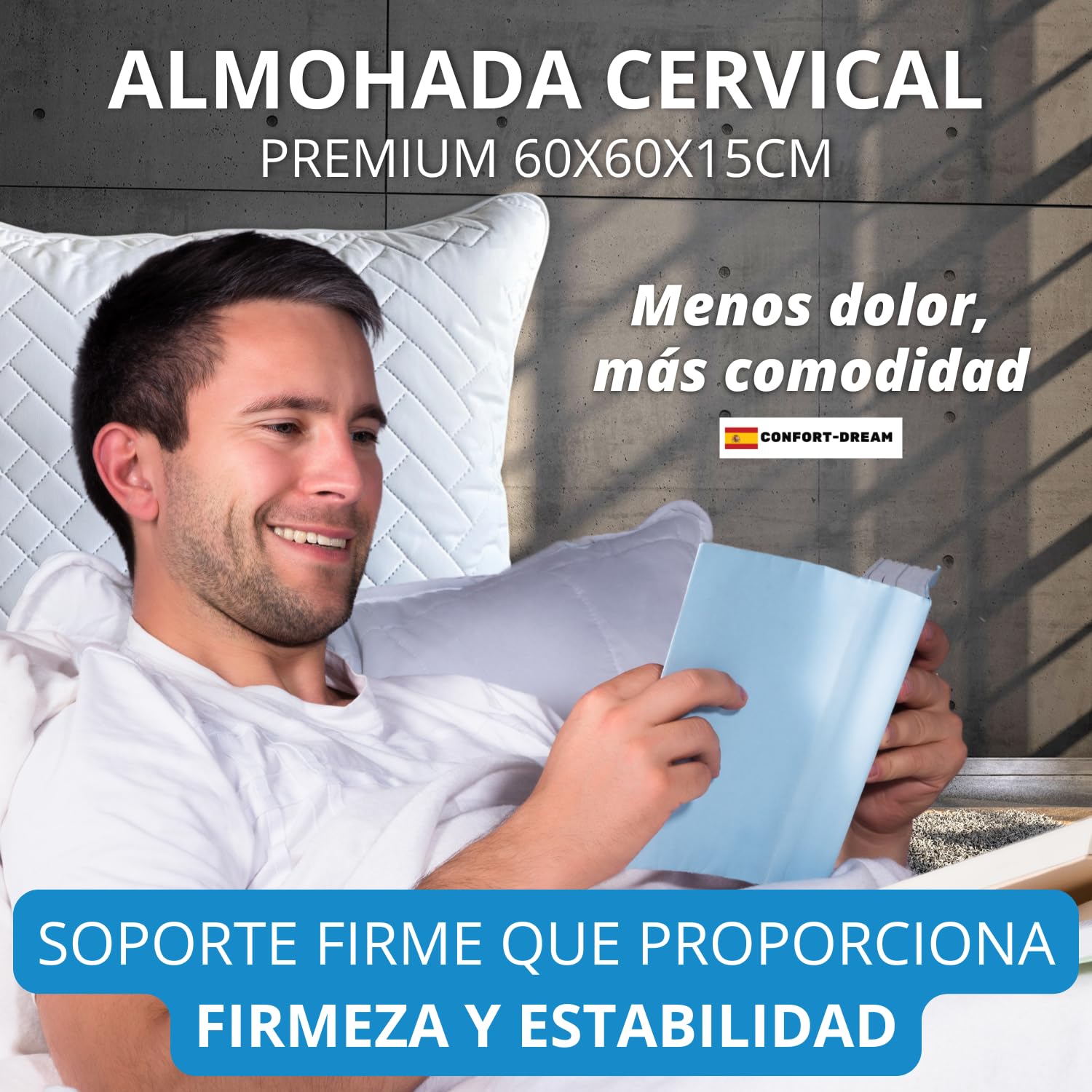 Almohada Cervical 60x60cm Memoria Forma Firme Ergonómica Cuello | Desfundable, Garantía de Por Vida, Cuadrada, Para Pareja/Adulto, Para Cervicales Doloridas