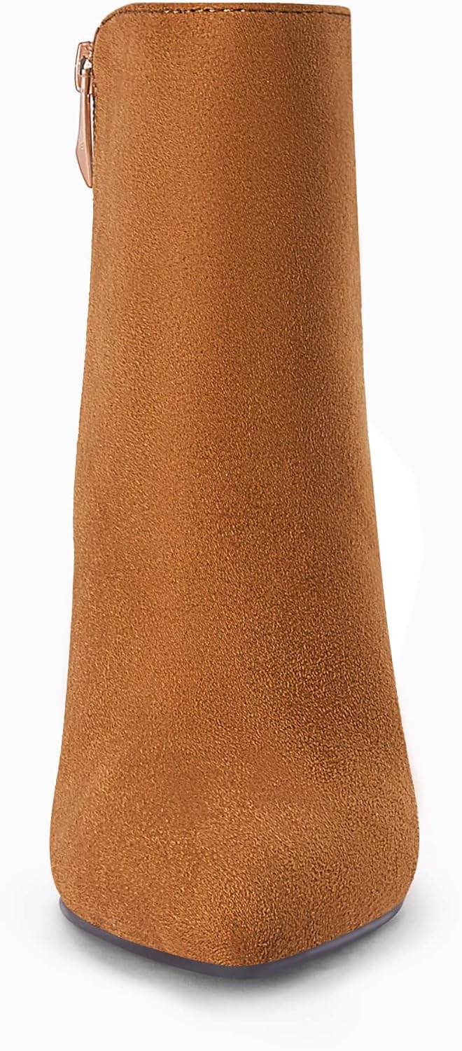 Coutgo Women's Kitten Heel Booties Pointed Toe Low Stiletto Side Zipper Ankle Boots Shoes - Image 6