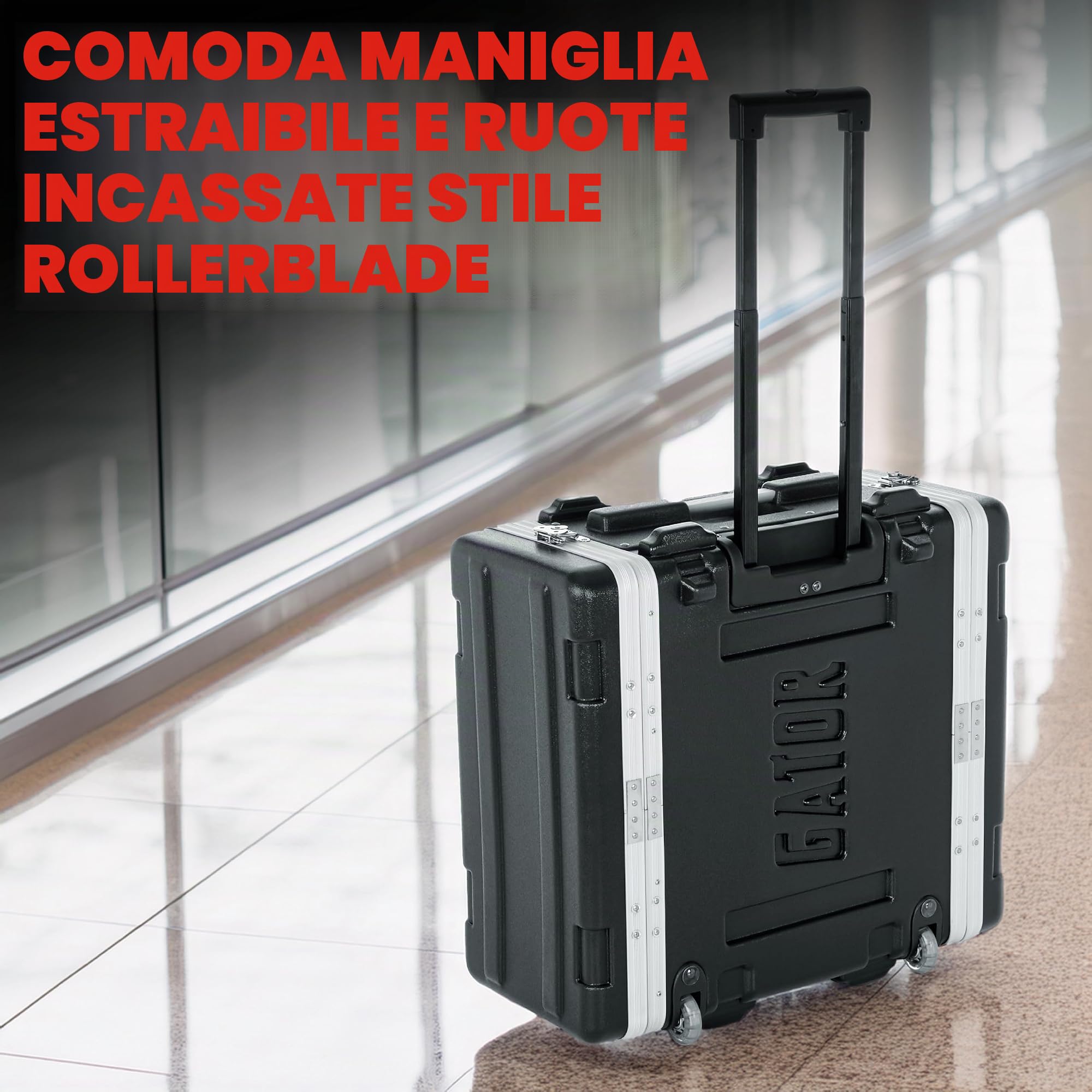 Gator CASES ‑ Custodia da 6U Rack con Ruote Retrattili e Binari Anteriori/Posteriori, Polietilene (GRR‑6L 6U)