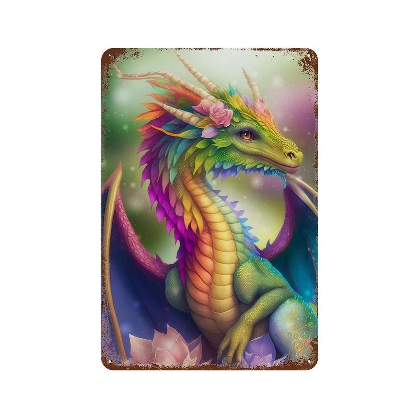 The Dragon Tundraid Rust Effect Tin Sign 11.8"x7.9", Industrial Home Decor for Garage, Pub Or Kitchen