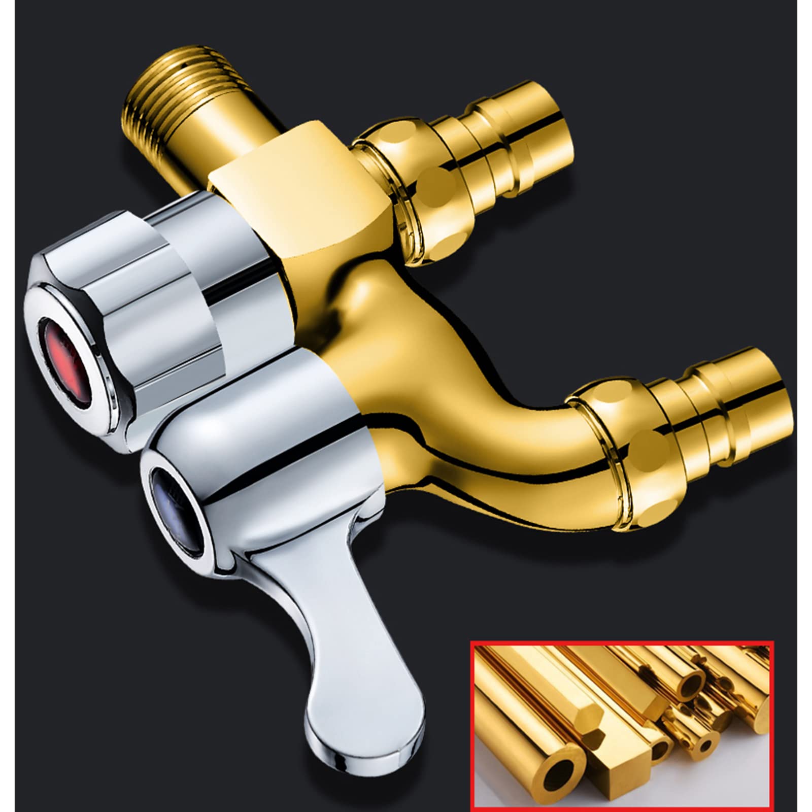 ISCBAFYX Adattatore per Rubinetto della Lavatrice Rubinetto Singolo per Acqua Fredda Rubinetto per lavello per Lavanderia in Ottone Adattatore per Rubinetto a Doppia Uscita per Lavatrice, sdoppiatore