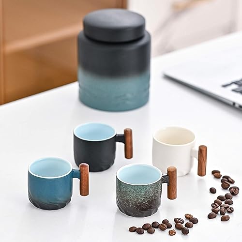 Miniatura 8 de Zurucily Juego de 2 tazas de café expreso de cerámica de 2 onzas con mango de madera, tazas de té pequeñas