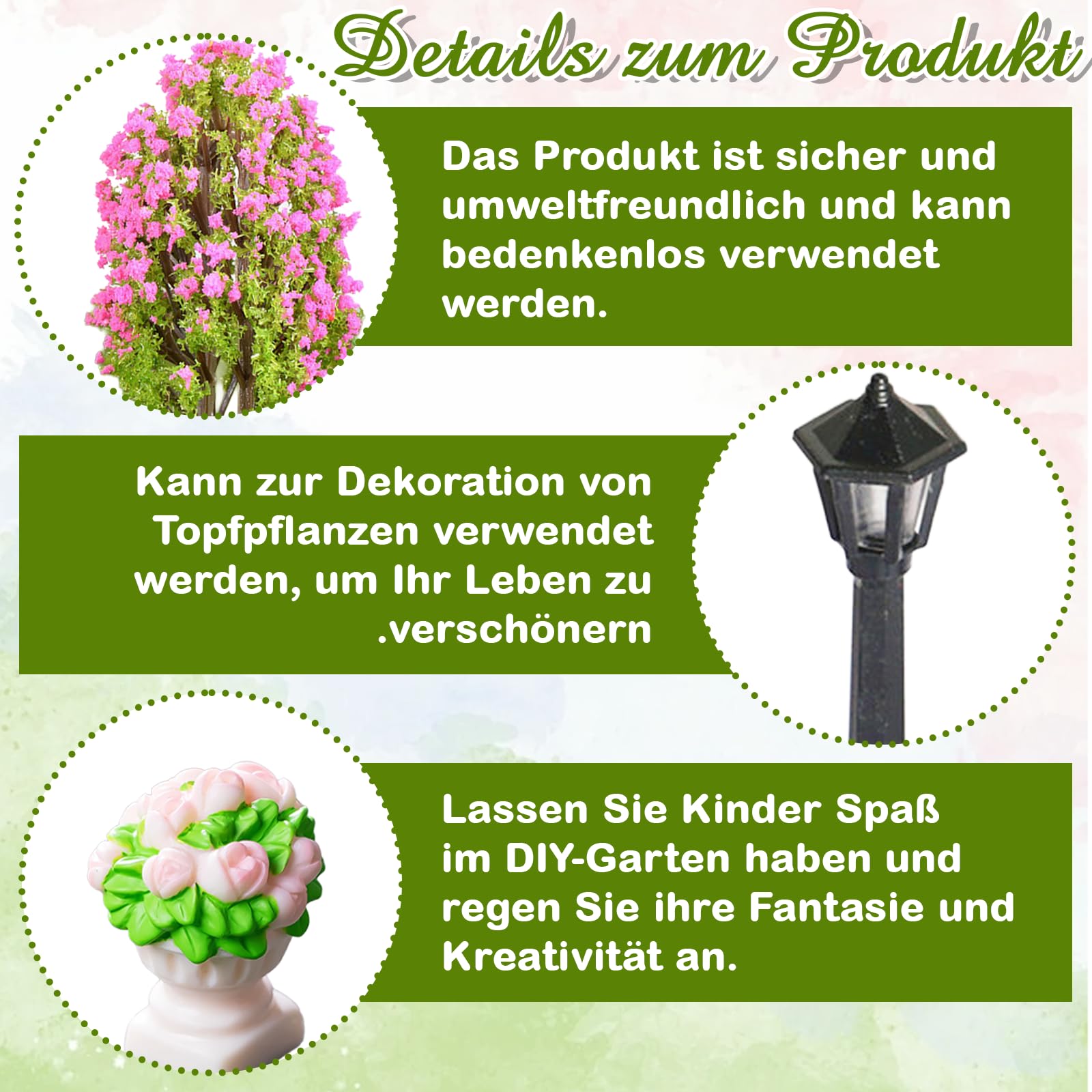 21 Stück Miniatur Garten Zubehör, Wichtel Zubehör Puppenhaus Zubehör Mit Gras, Stühle, Werkzeug, Zaun, Mülltonne, Hydrant, Blumenbeet, Kreppmyrte, Besen, Teppich, Schafe Wichtel Garten Set