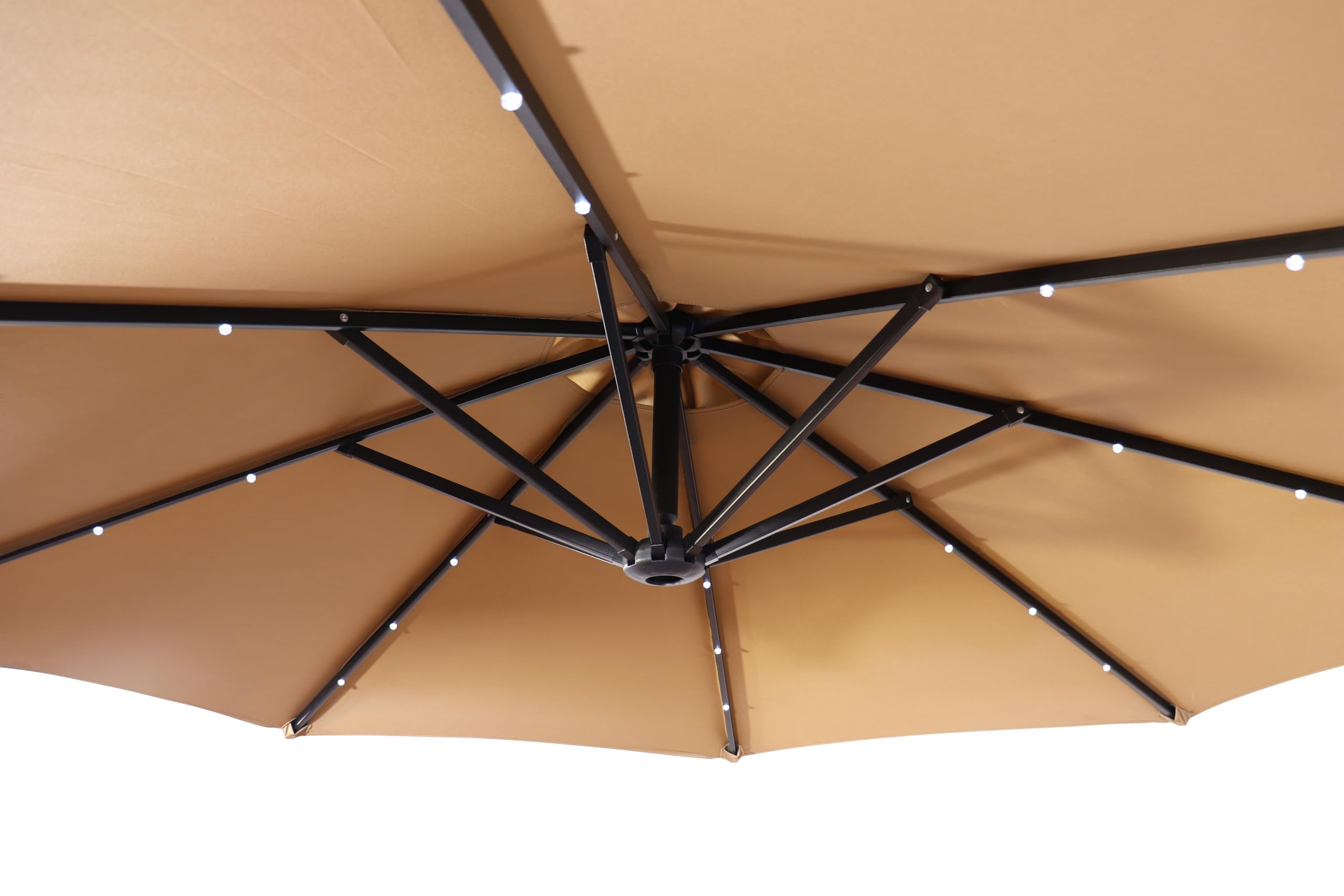 NETSPA - GD-UM2500BS - Parasol Complet (Base + Parasol) - Structure en Acier - LED intégrées alimentées par Panneau Solaire - Pied avec Roulette de Transport - Rond
