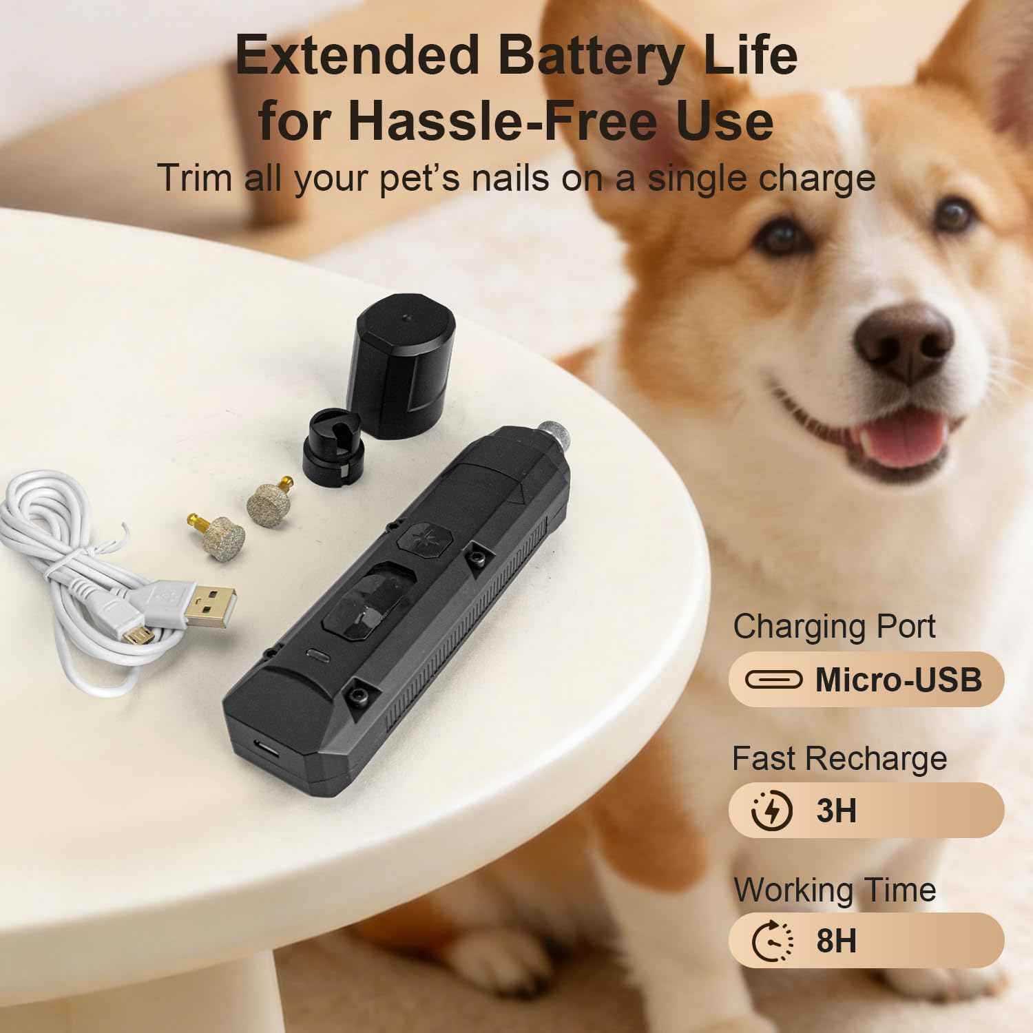 Broyeur à ongles pour chien, tondeuse à ongles portable pour chiens, outil de toilettage électrique silencieux
