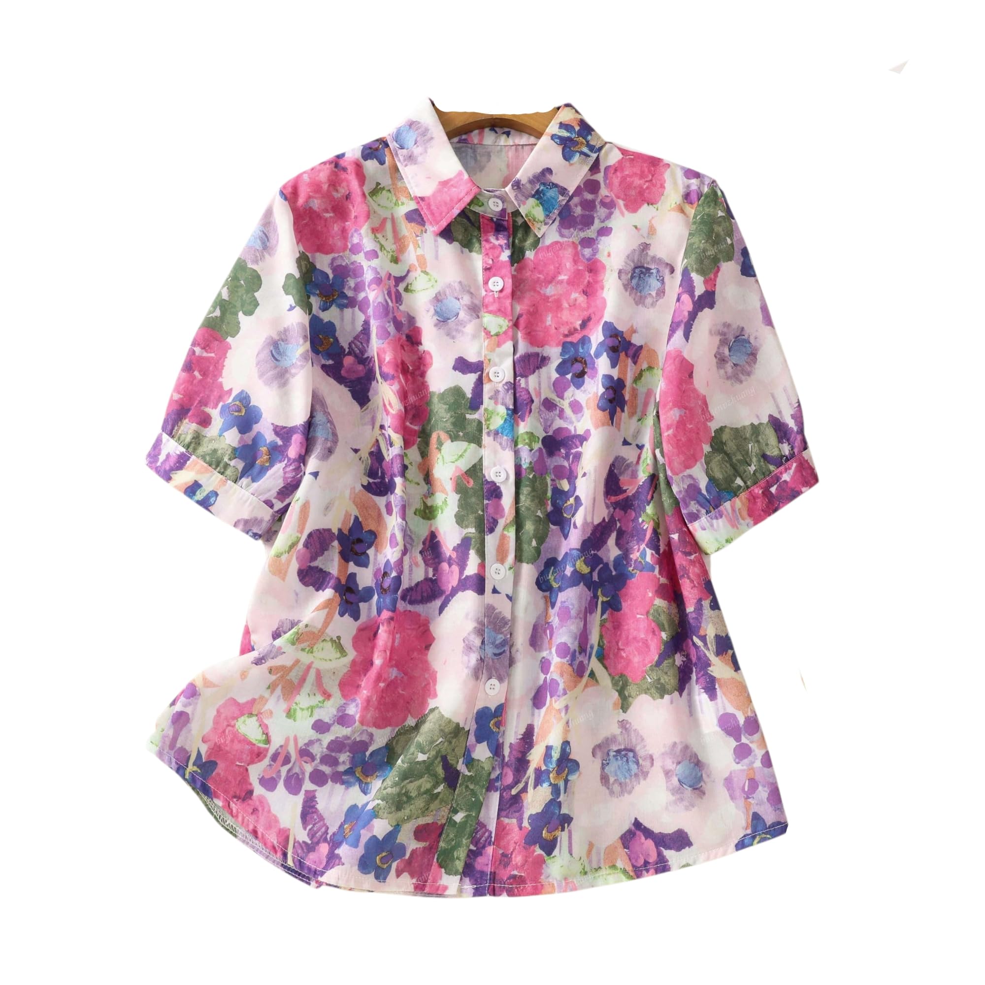 Women Mustard Multicolor Floral Print Button-Down Shirt with Elbow Sleeves and Collar Neck in Soft Breathable Fabric Ideal for Casual wear and Relaxed Styling