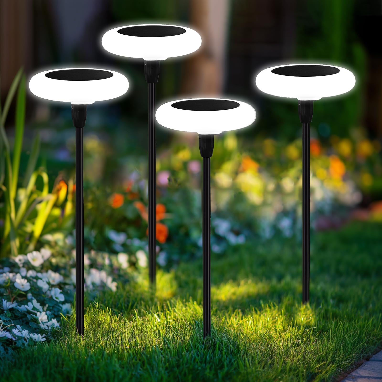 JIMACRO Luci decorative da giardino a energia solare, 6 pezzi, 8 LED, lucciola, luce solare per esterni, impermeabile, con 8 modalità di illuminazione per sentiero, cortile, patio walkway
