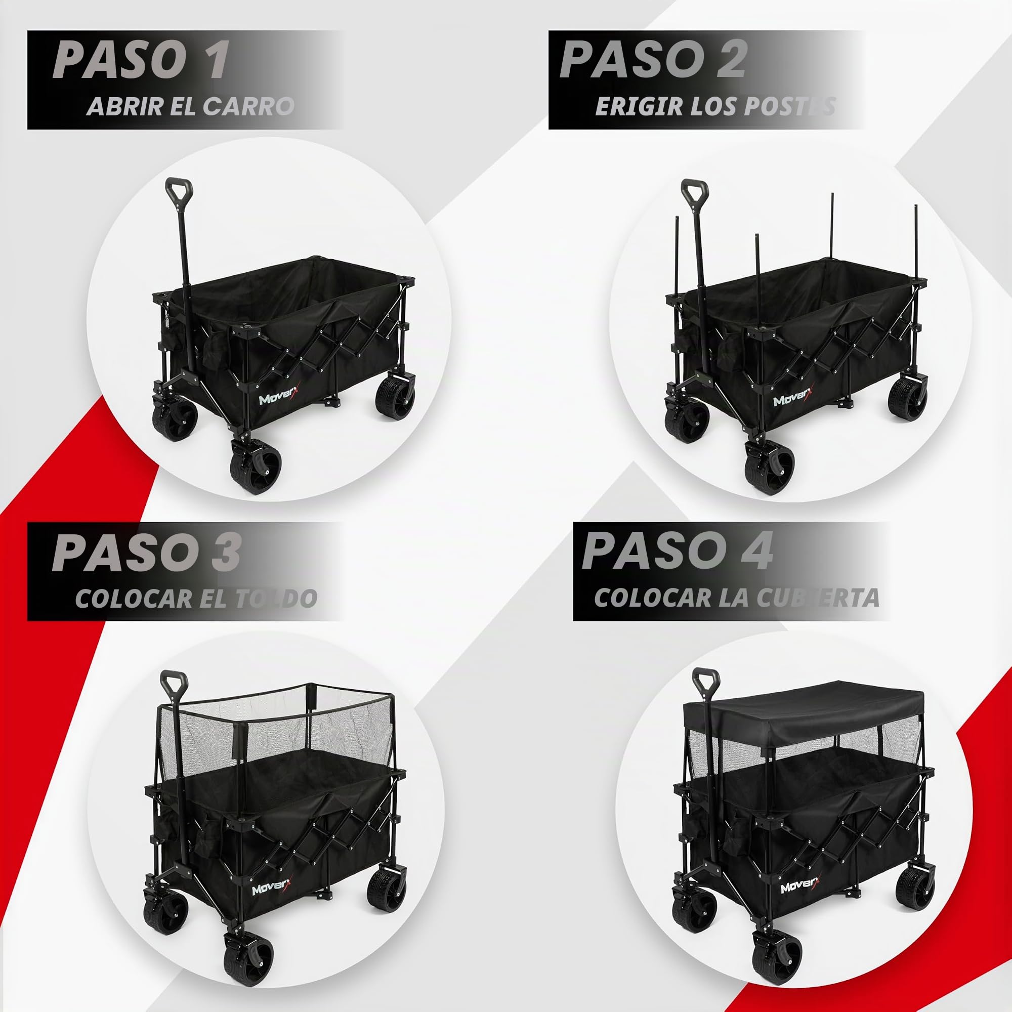 MoverX Carro de camping de 200 litros con ruedas, carro plegable con toldo, carrito de camping portátil, carrito plegable para festivales, playa, jardín, picnic, compras, pesca, ruedas anchas, mango