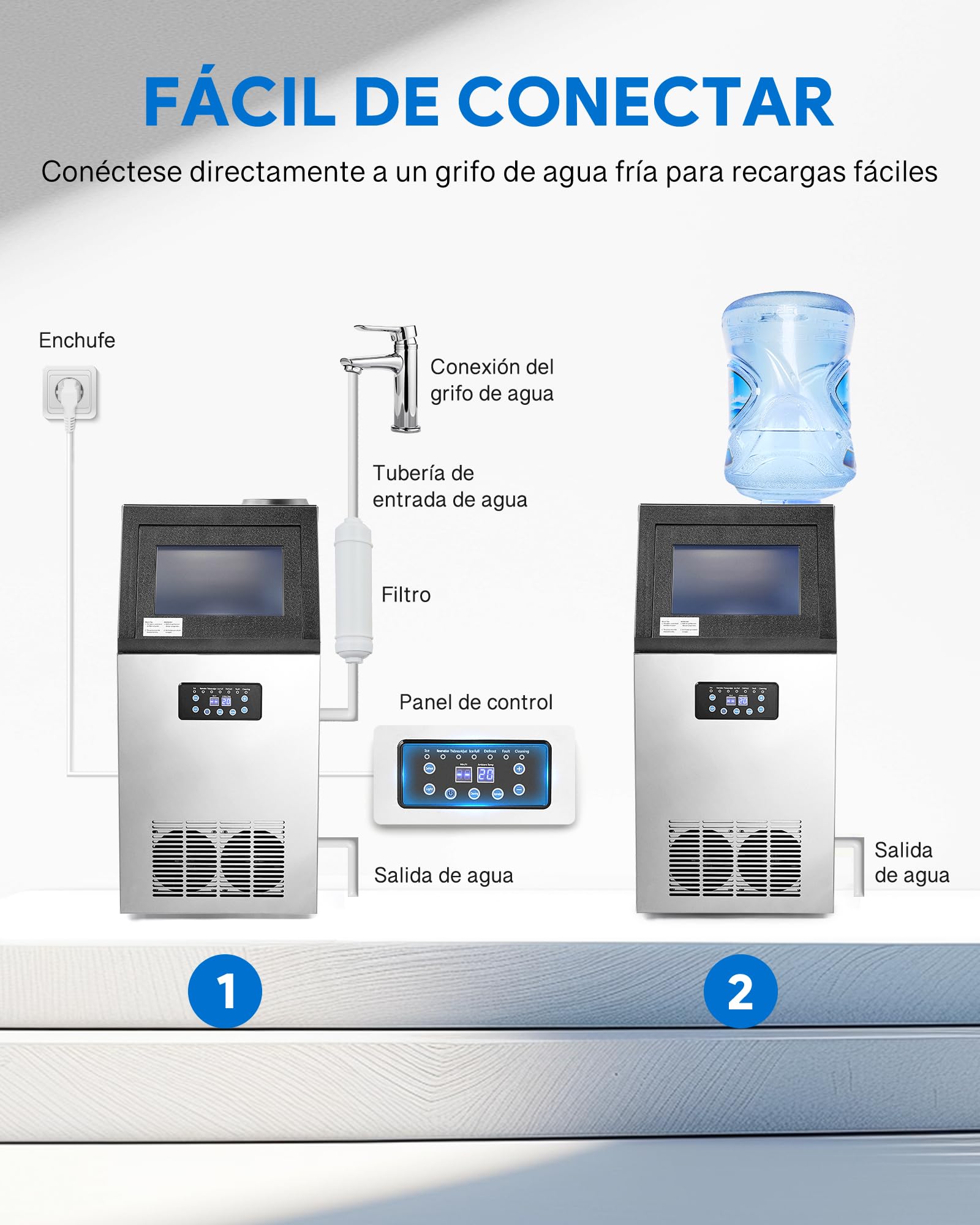 CREWORKS Maquina para Hacer Hielo 59KG/24H Maquina de Hielo 36PCS con Capacidad de Almacenamieto 10KG Máquina de Cubito de Hielo para Bares, Restaurante y Cafetería