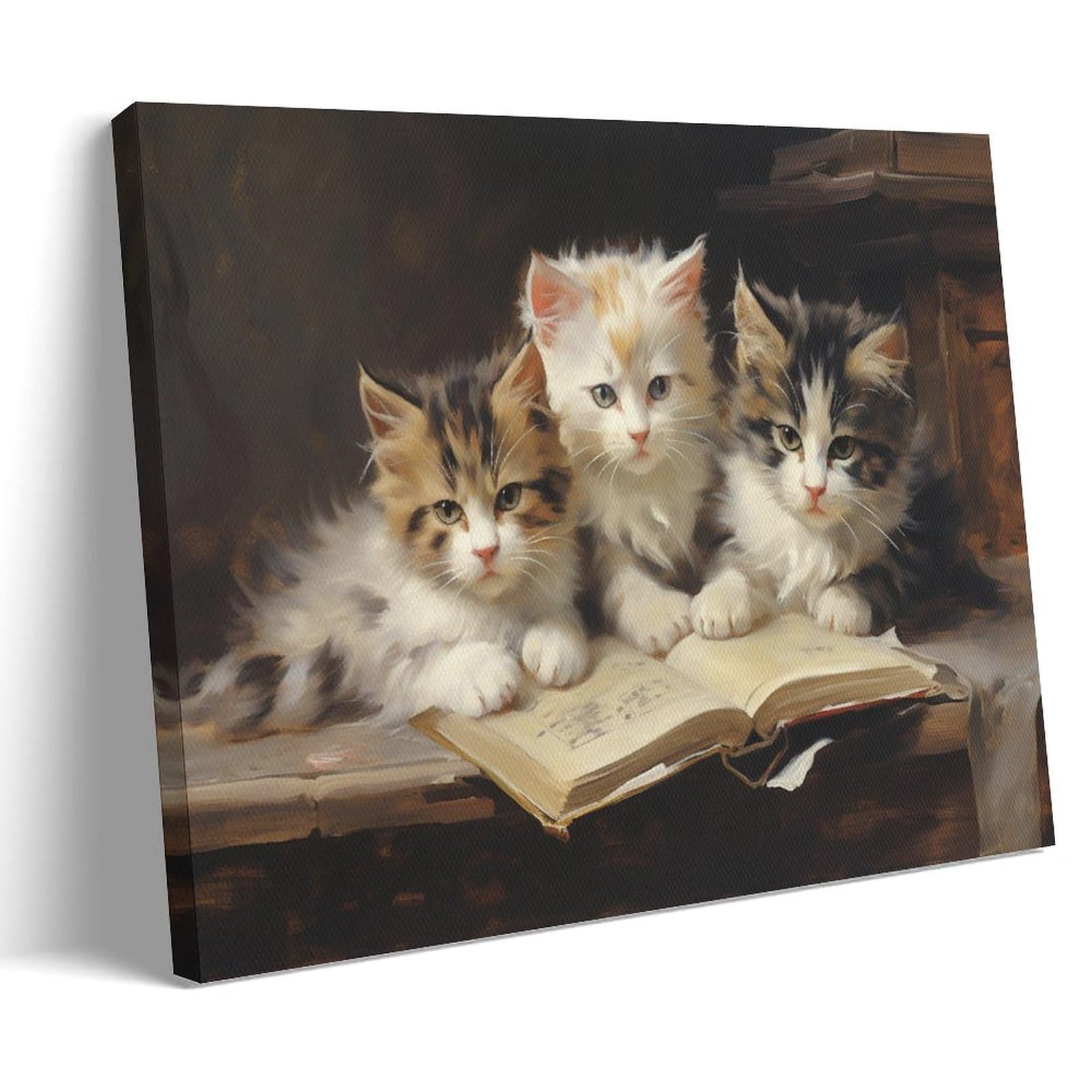 AYAROS Countryside Kitten Wall Art Canvas Print Poster Retro Animal Cute Cat Framed Artwork for Bedroom Living Room Office 08x12inch(20x30cm) Framed 08x12 inch