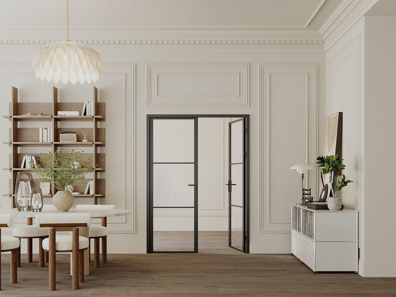 Vente-unique - Blocco porta reversibile a due battenti H204 cm x L146 cm in Alluminio e Vetro temperato - MASERU