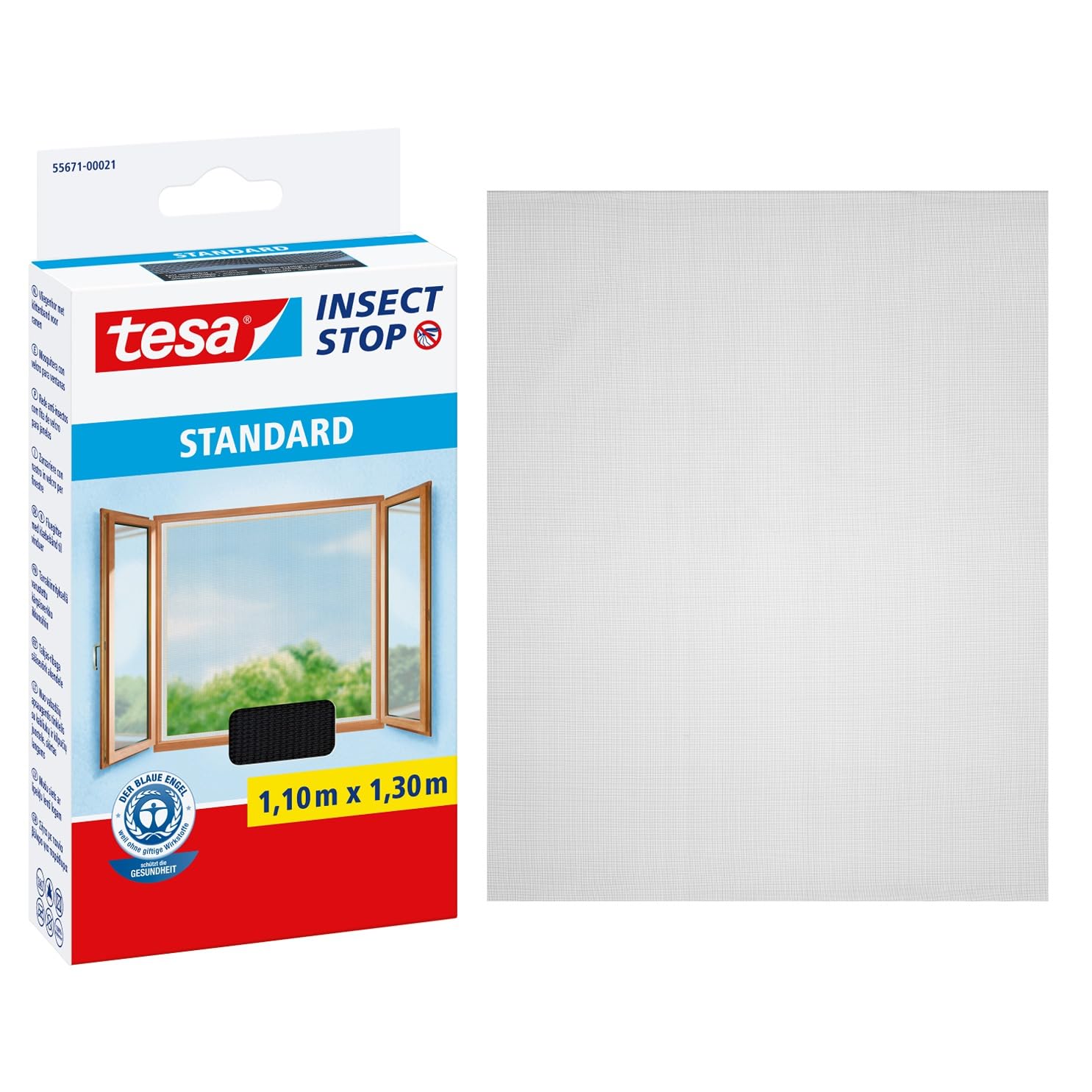 tesa Insect Stop Auto-​Agrippant STANDARD pour Fenêtres - Filet Anti-​Moustiques Adhésif - Découpable à la Dimension Souhaitée - Anthracite, 110 cm x 130 cm