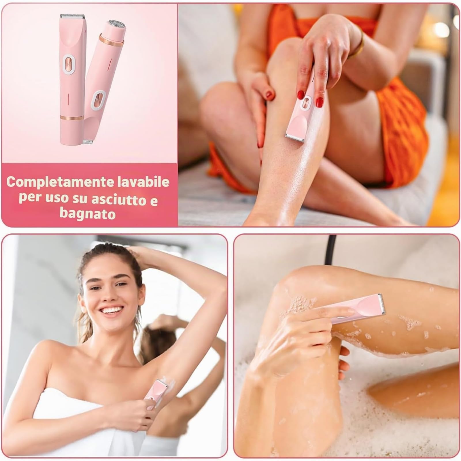 Belloria Rasoio 2 in 1 per bikini e corpo | Rifinitore Bikini e Rasoio Intimo Impermeabile IPX7,Rasatore Delicato Uso Secco e Bagnato per Gambe Ascelle e Viso