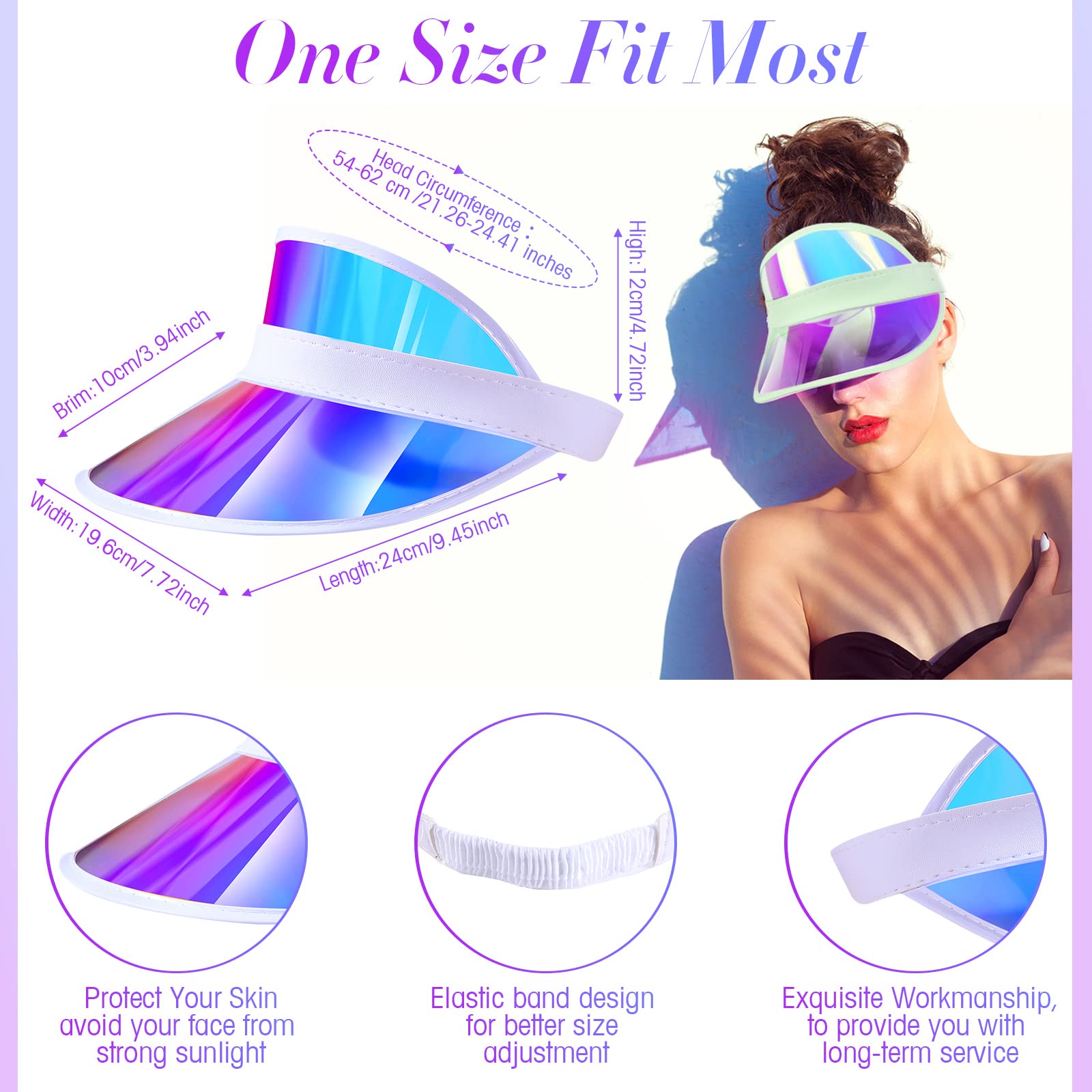 Jadive 12 Sombreros de Visera Ajustables Transparentes Coloridos (Azul, Plata, Morado)