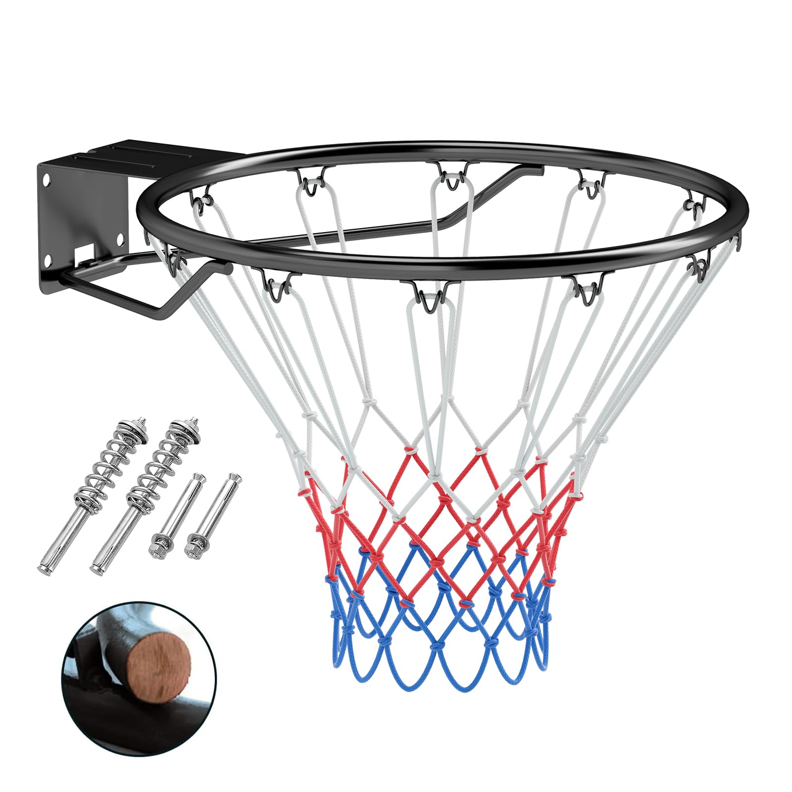 GOPLUS Canasta de Baloncesto, Aro de Baloncesto de Pared, Aro de Metal de 48 cm con Red, Canasta de Basquetbol Profesional para Uso Interior y Exterior, Resistente a la Intemperie