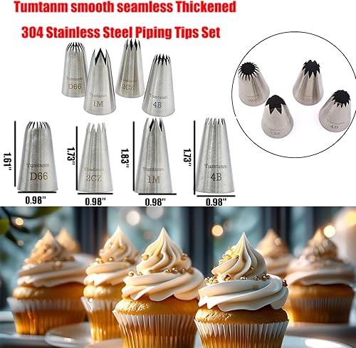 Miniatura 3 de Tumtanm Boquillas grandes para tuberías, 4 piezas #2CZ #D66#4B #1M de acero inoxidable sin costuras para glaseado para cupcakes y hornear