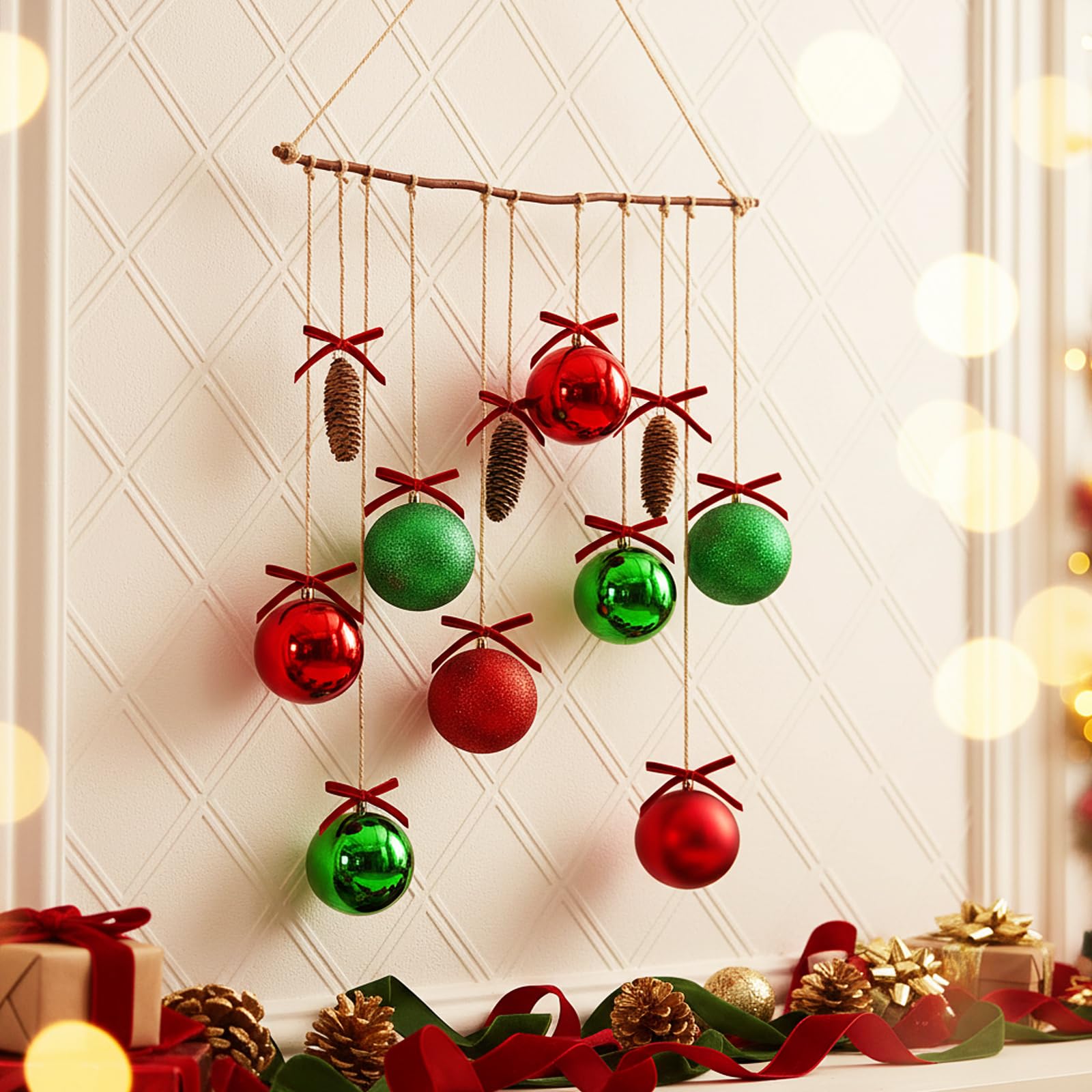 GlikCeil Grande boule de Noël à suspendre - Décoration murale bohème rustique pour Noël, salon, salle à manger, salle de bain, chambre à coucher, cuisine