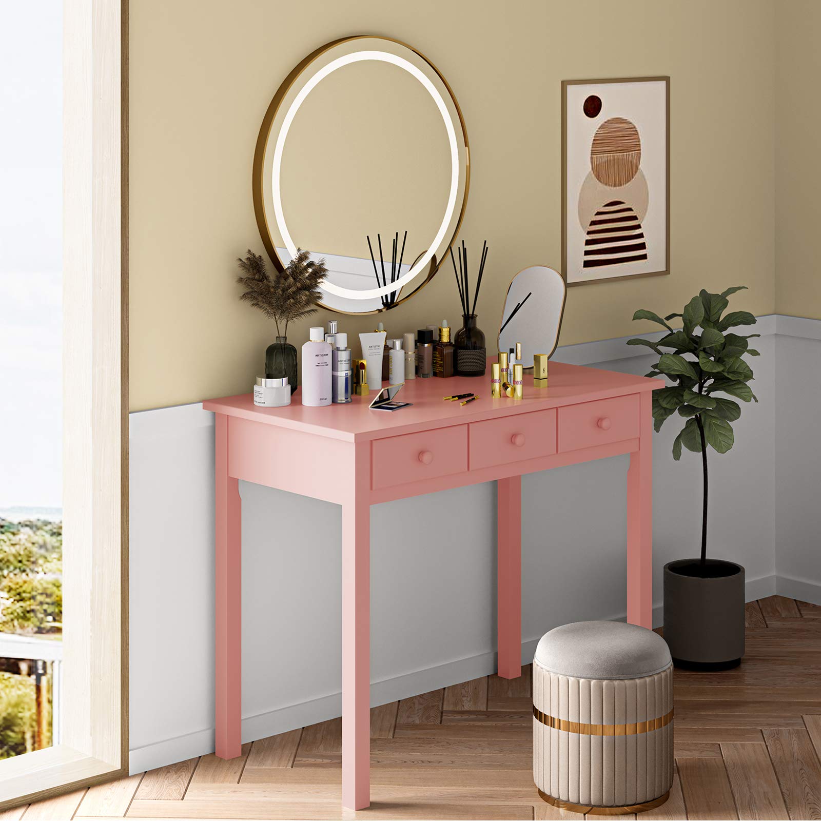 Buy ADORNEVE 36.2 inch Pink Writing Desk with Drawers, Study Desk with