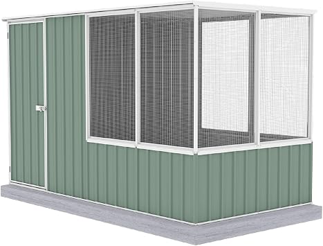 Absco Poultry Paradise Large Chicken Coop & Chicken Run, 5x10 Pale Eucalypt Green with Mesh Panels, Side Access Door, Aviary, DIY Assembly, Metal Chicken Cage for 10-15 Chickens