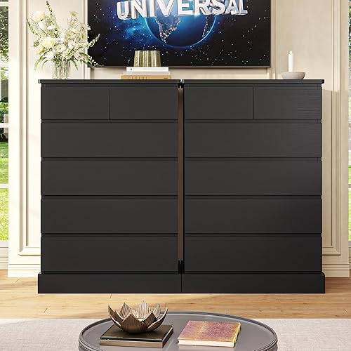 Miniatura 6 de DICTAC Cómoda alta negra para dormitorio con 6 cajones, cómodas y cajoneras altas de 43.9", organizador moderno de madera para armario y gabinete de