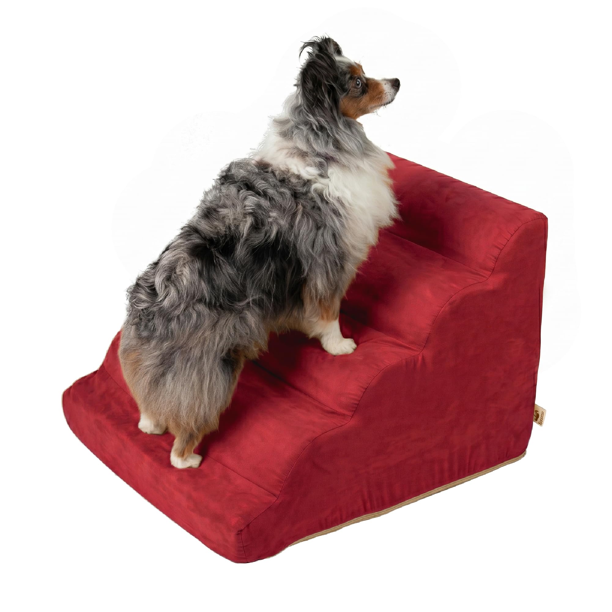 Snoozer Scalloped Dog Ramp, 17.5” Tall Foam Pet Stairs, 4 Steps, Red
