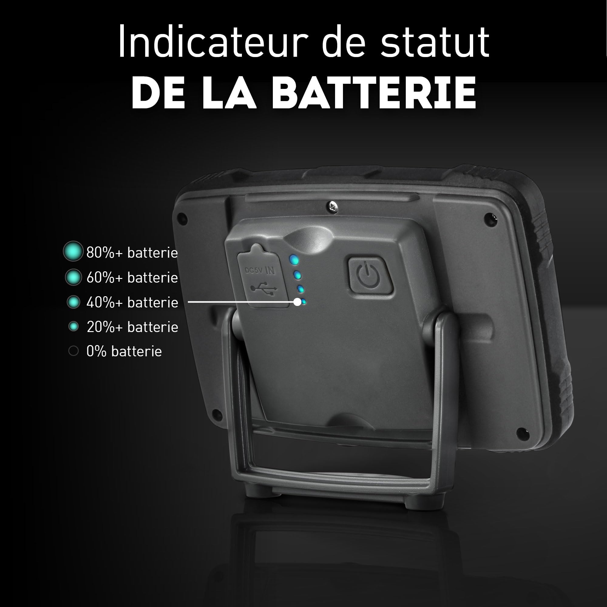 Favour Projecteur Chantier LED Rechargeable - 1600lm - IP67 Résistant à l'Eau & Poussière - Lampe de Chantier Rechargeable, Portable, Batterie par USB - Aimant Puissant, Antichoc
