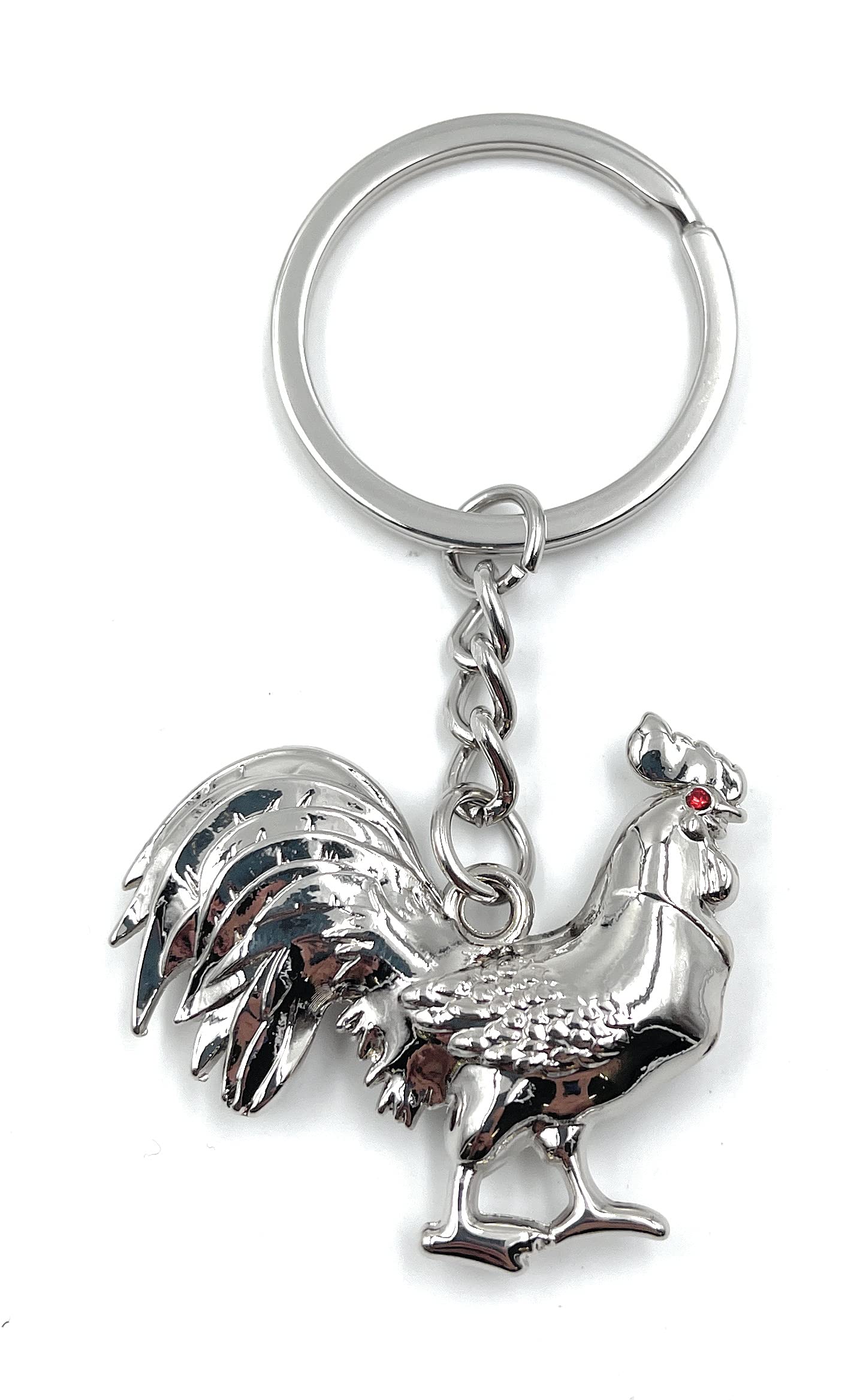 H-Customs Rooster chickens strutting silver keychain pendant