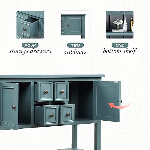 Miniatura 34 de P PURLOVE Mesa consola de granja con cajón, aparador buffet con almacenamiento con almacenamiento para sala de estar, cocina Blanco,Gris (Antique